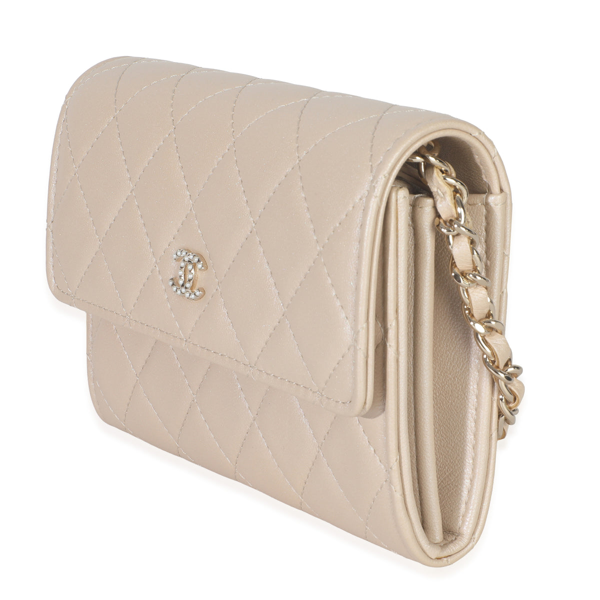 Chanel Beige Iridescent Quilted Lambskin Paris Hamburg Pearl Clutch With Chain Handbag sv