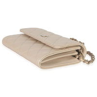 Beige Iridescent Quilted Lambskin Paris Hamburg Pearl Clutch With Chain