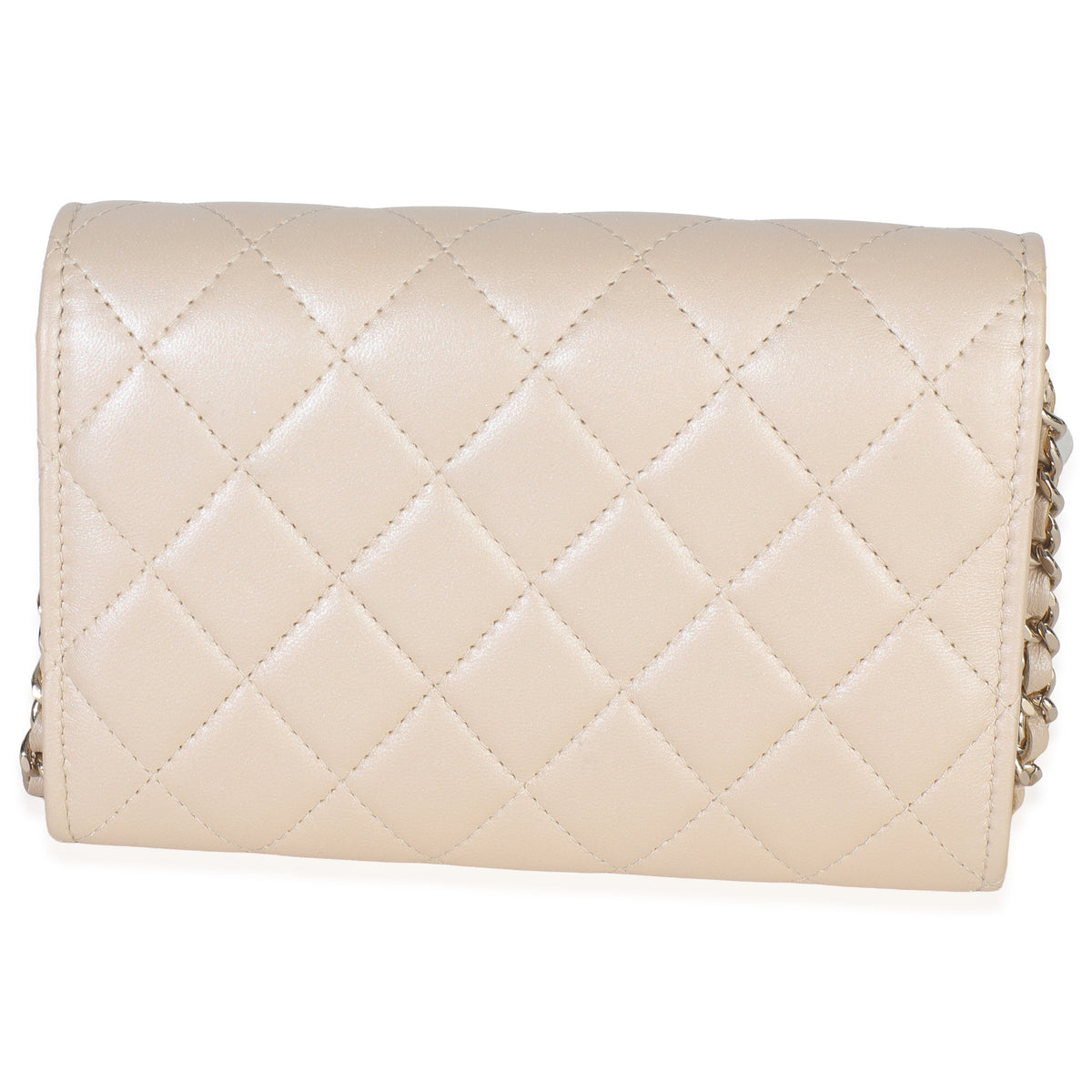 Beige Iridescent Quilted Lambskin Paris Hamburg Pearl Clutch With Chain