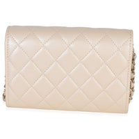 Beige Iridescent Quilted Lambskin Paris Hamburg Pearl Clutch With Chain