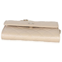 Beige Iridescent Quilted Lambskin Paris Hamburg Pearl Clutch With Chain
