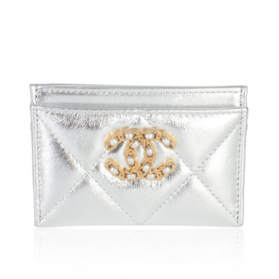 Silver Metallic Quilted Lambskin Chanel 19 Card Holder