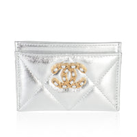 Silver Metallic Quilted Lambskin Chanel 19 Card Holder
