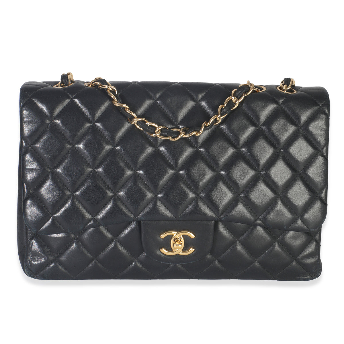 Chanel Black Quilted Lambskin Jumbo Single Flap Bag Handbag fv