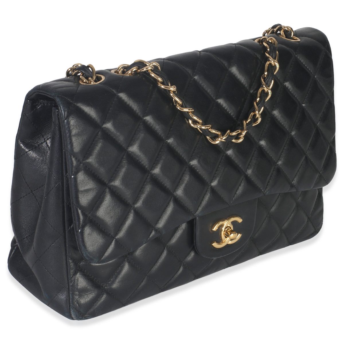 Chanel Black Quilted Lambskin Jumbo Single Flap Bag Handbag pv