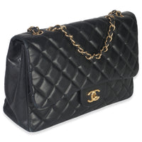 Chanel Black Quilted Lambskin Jumbo Single Flap Bag Handbag pv