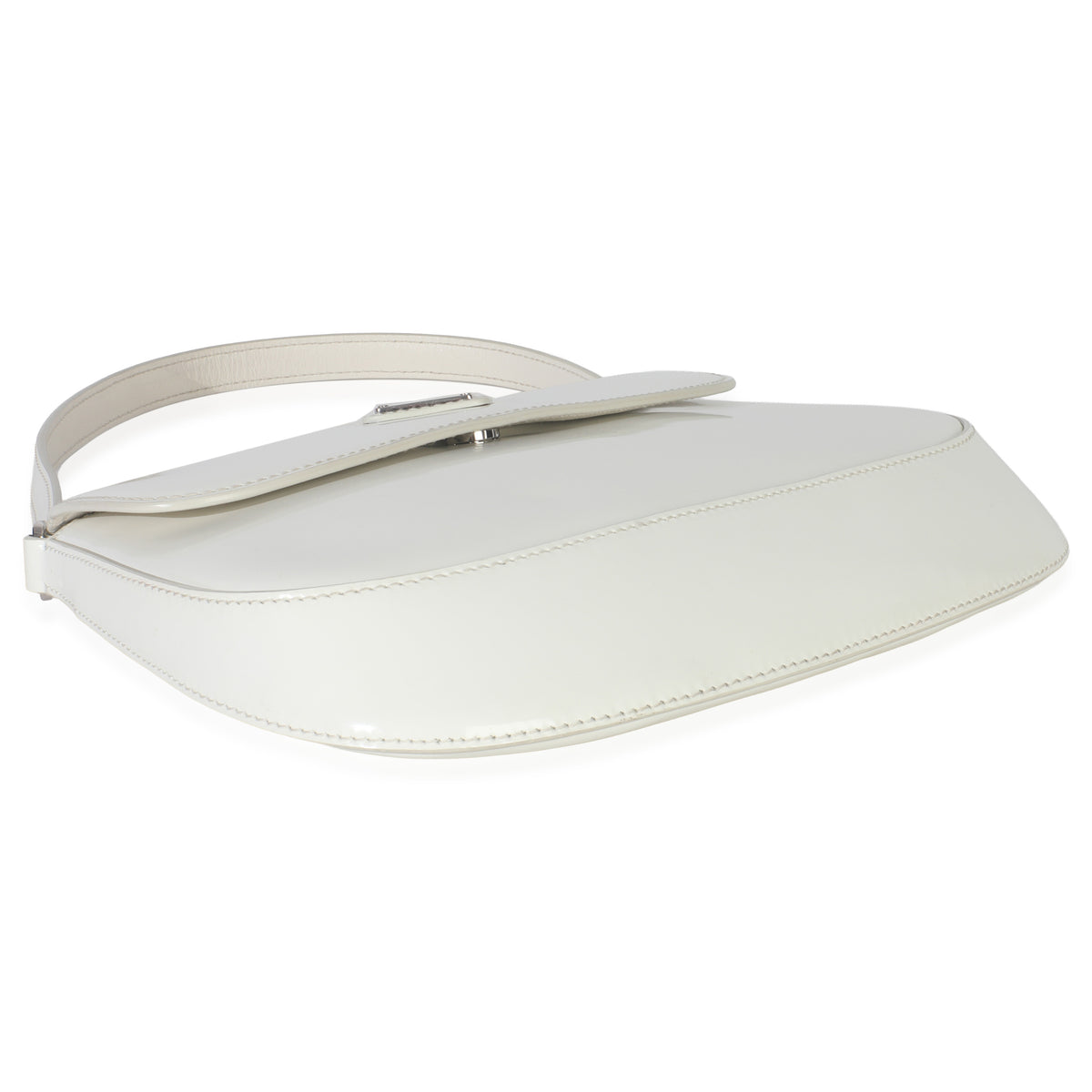 Prada White Brushed Leather Small Cleo Handbag clasp