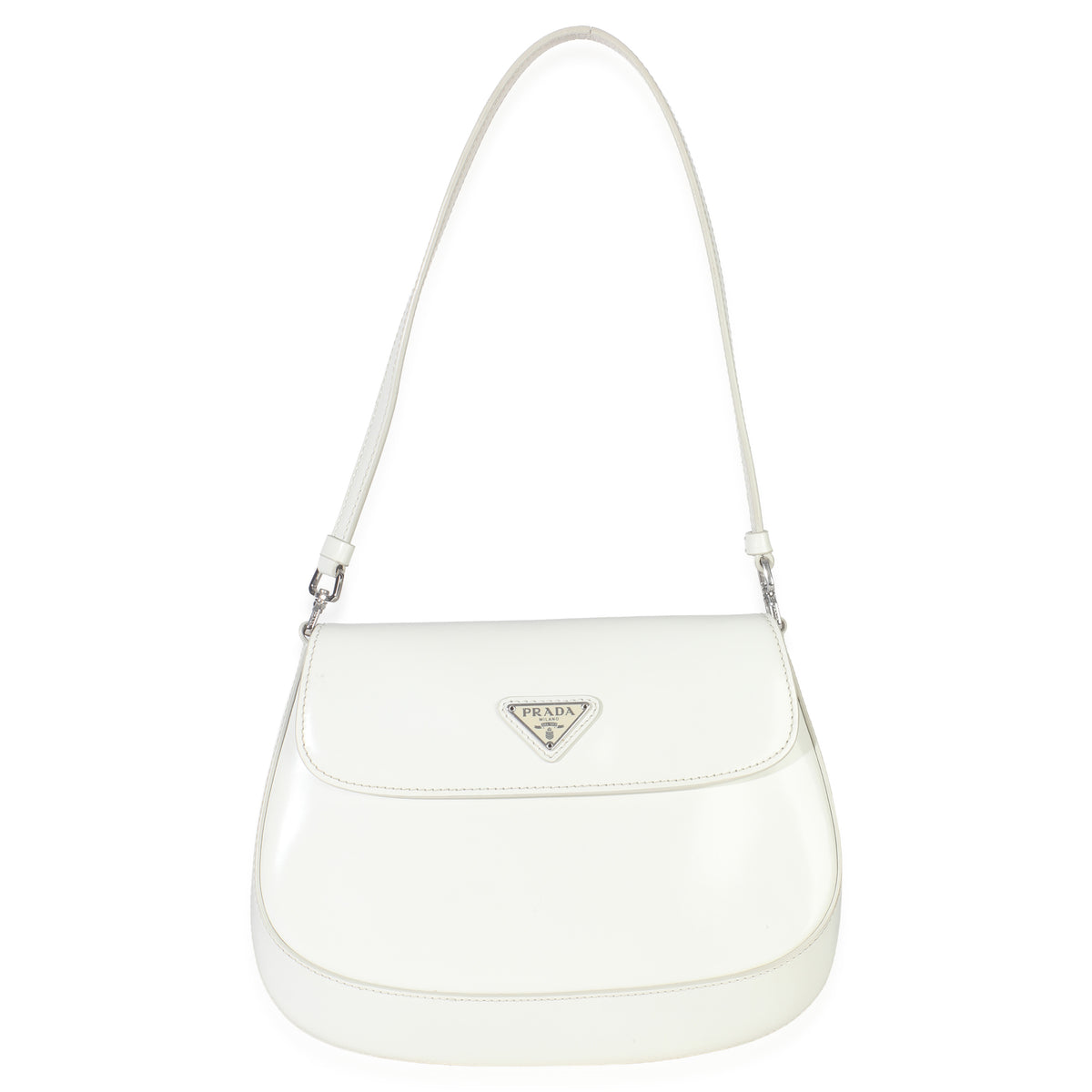 Prada White Brushed Leather Small Cleo Handbag fv