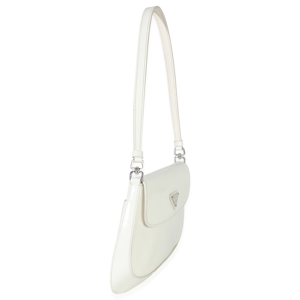 Prada White Brushed Leather Small Cleo Handbag pv