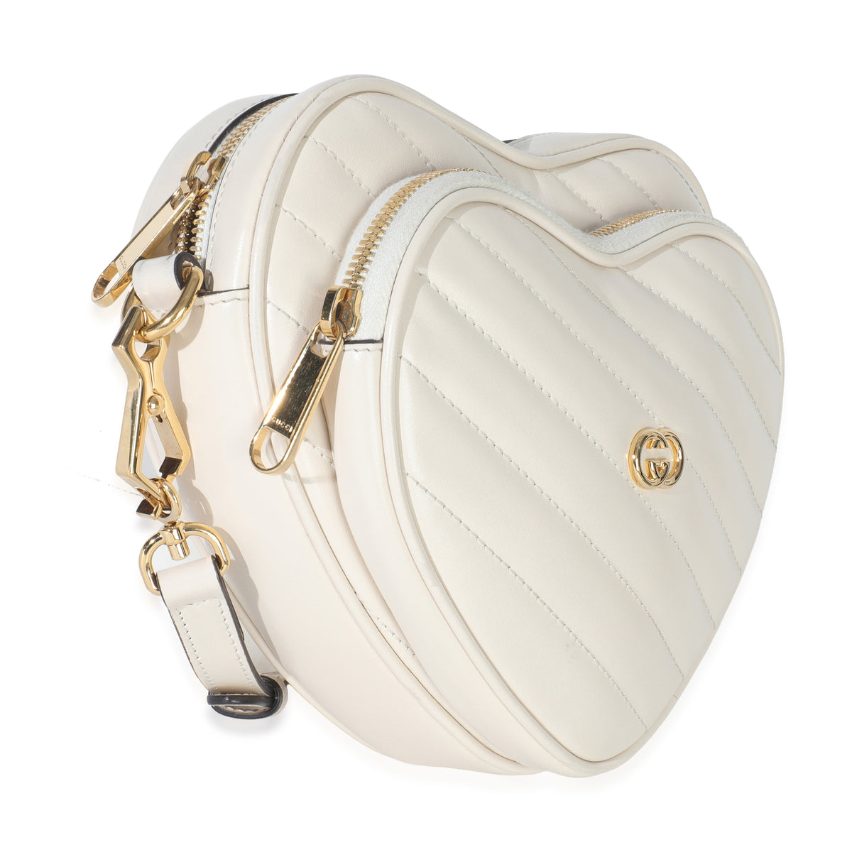 Gucci Creme Matelasse Calfskin Diagonal Mini Interlocking G Heart Bag Handbag pv