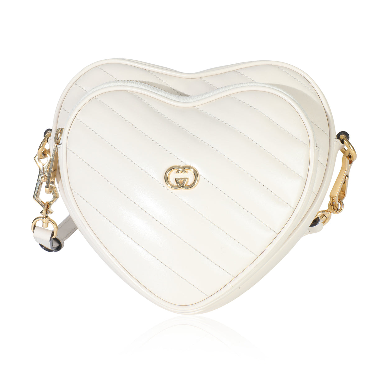 Creme Matelasse Calfskin Diagonal Mini Interlocking G Heart Bag