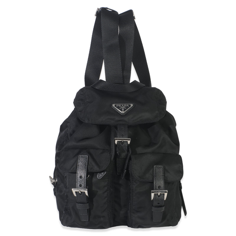 Black Re-Nylon Small Drawstring Backpack
