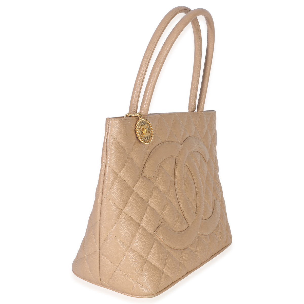 Chanel Beige Quilted Caviar Medallion Tote Handbag pv