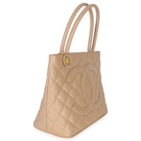 Chanel Beige Quilted Caviar Medallion Tote Handbag pv