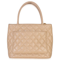 Beige Quilted Caviar Medallion Tote