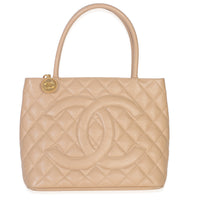 Beige Quilted Caviar Medallion Tote