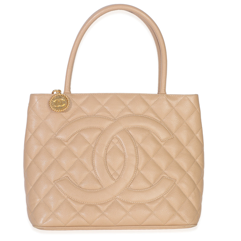 Beige Quilted Caviar Medallion Tote
