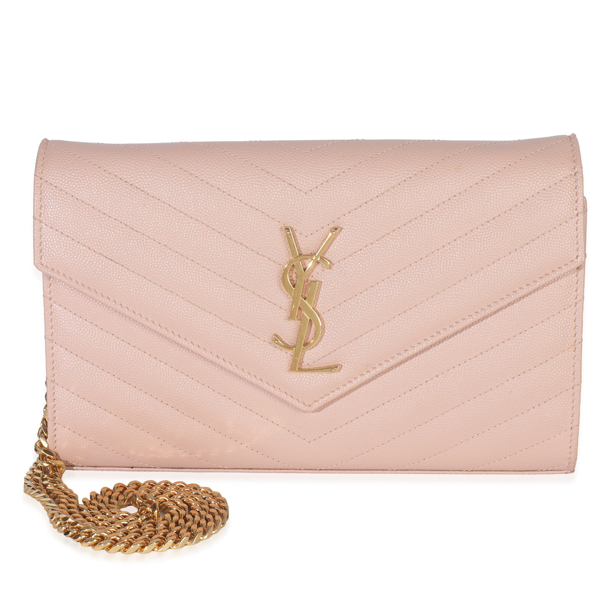 Saint Laurent Beige Grain De Poudre Chevron Cassandre Envelope Chain Wallet Handbag id