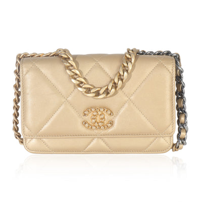 Gold Quilted Lambskin Chanel 19 Wallet On Chain