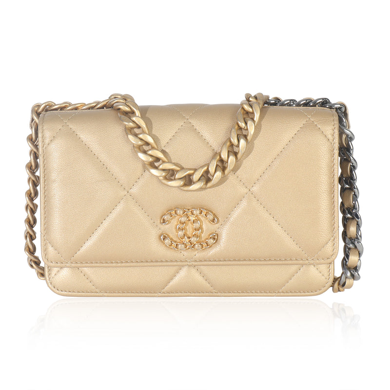Gold Quilted Lambskin Chanel 19 Wallet On Chain