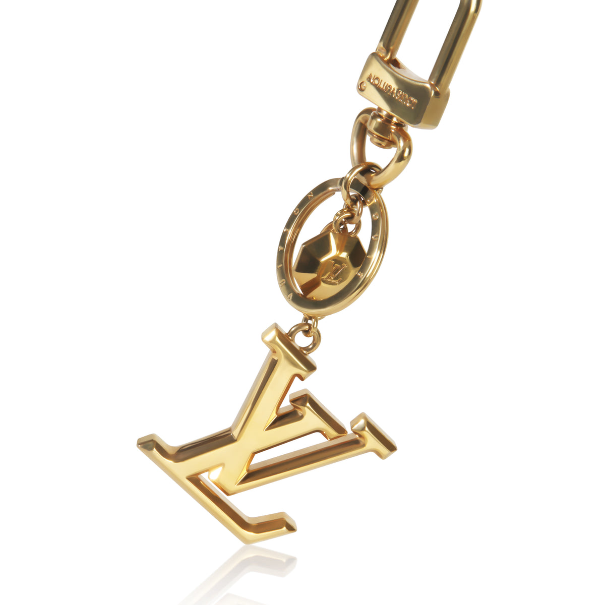 Gold Metal LV Facettes Bag Charm Key Holder