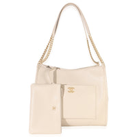 Chanel Beige Quilted Caviar Front Pocket CC Large Tote Handbag fv