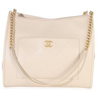 Chanel Beige Quilted Caviar Front Pocket CC Large Tote Handbag sv