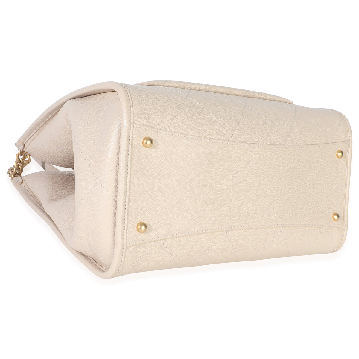 Beige Quilted Caviar Front Pocket CC Large Tote