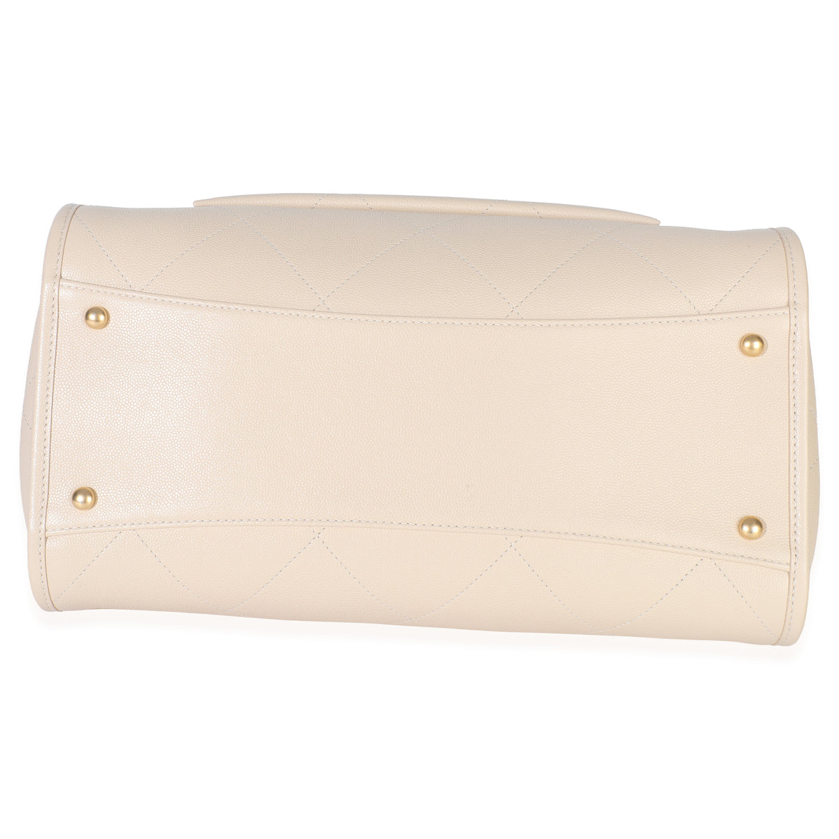 Beige Quilted Caviar Front Pocket CC Large Tote