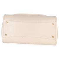 Beige Quilted Caviar Front Pocket CC Large Tote