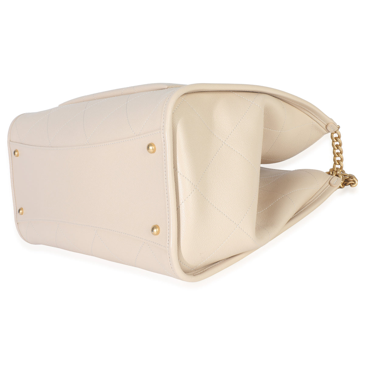 Beige Quilted Caviar Front Pocket CC Large Tote