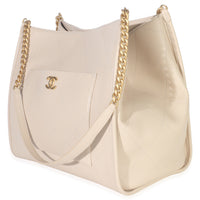 Beige Quilted Caviar Front Pocket CC Large Tote