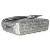 Chanel Silver Metallic Patent Crumpled Calfskin Chevron Medium Double Flap Bag Handbag av