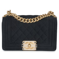 Chanel Black Quilted Velvet Strass Small Boy Bag Handbag fv