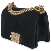 Chanel Black Quilted Velvet Strass Small Boy Bag Handbag sv