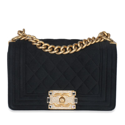 Black Quilted Velvet Strass Small Boy Bag
