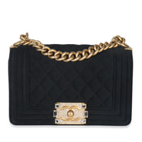 Black Quilted Velvet Strass Small Boy Bag