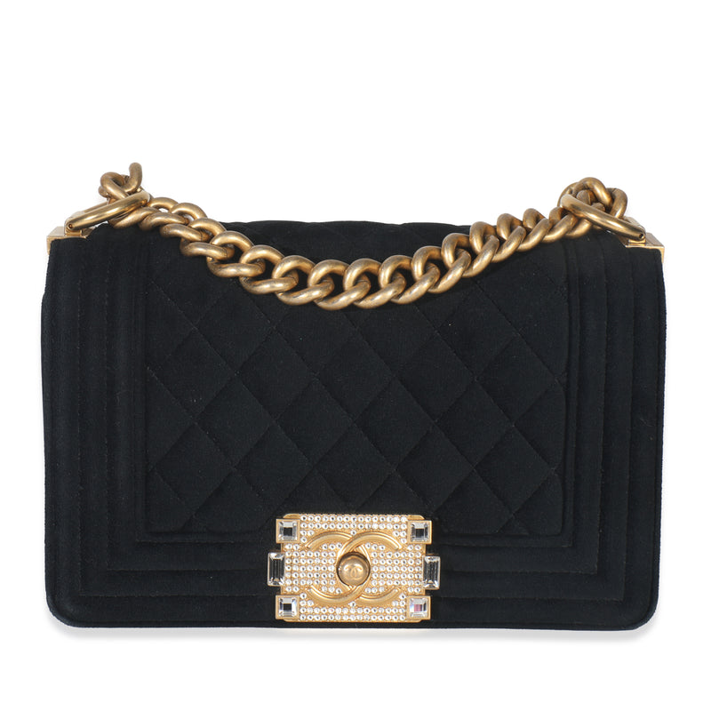 Black Quilted Velvet Strass Small Boy Bag