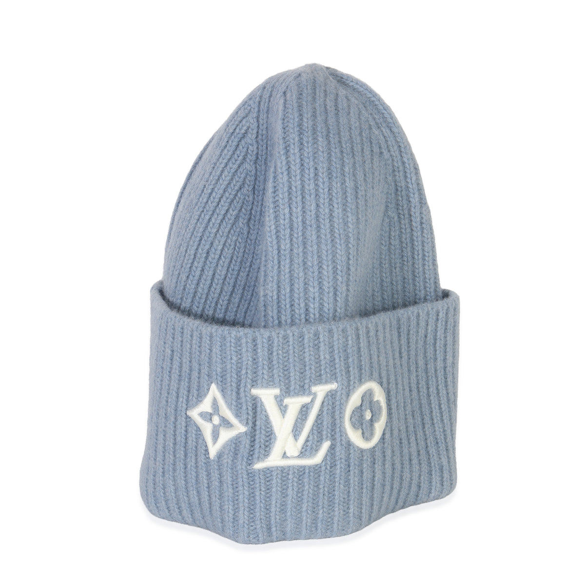 Light Blue Wool Monogram LV Headline Beanie