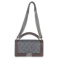 Chanel Grey Quilted Calfskin Interwoven Chain Top Handle Boy Bag Handbag av