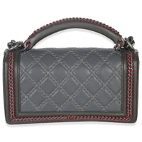 Chanel Grey Quilted Calfskin Interwoven Chain Top Handle Boy Bag Handbag bv