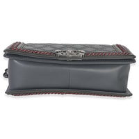 Chanel Grey Quilted Calfskin Interwoven Chain Top Handle Boy Bag Handbag stamp