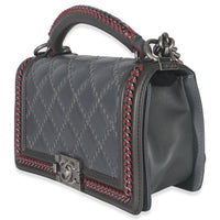 Chanel Grey Quilted Calfskin Interwoven Chain Top Handle Boy Bag Handbag sv