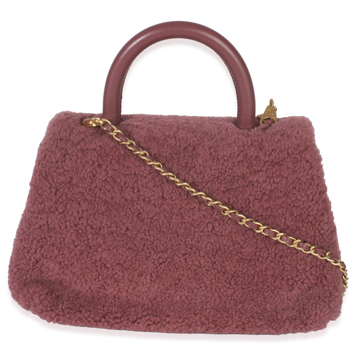 Chanel Pink Shearling Small Coco Top Handle Bag Handbag bv