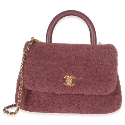 Chanel Pink Shearling Small Coco Top Handle Bag Handbag fv