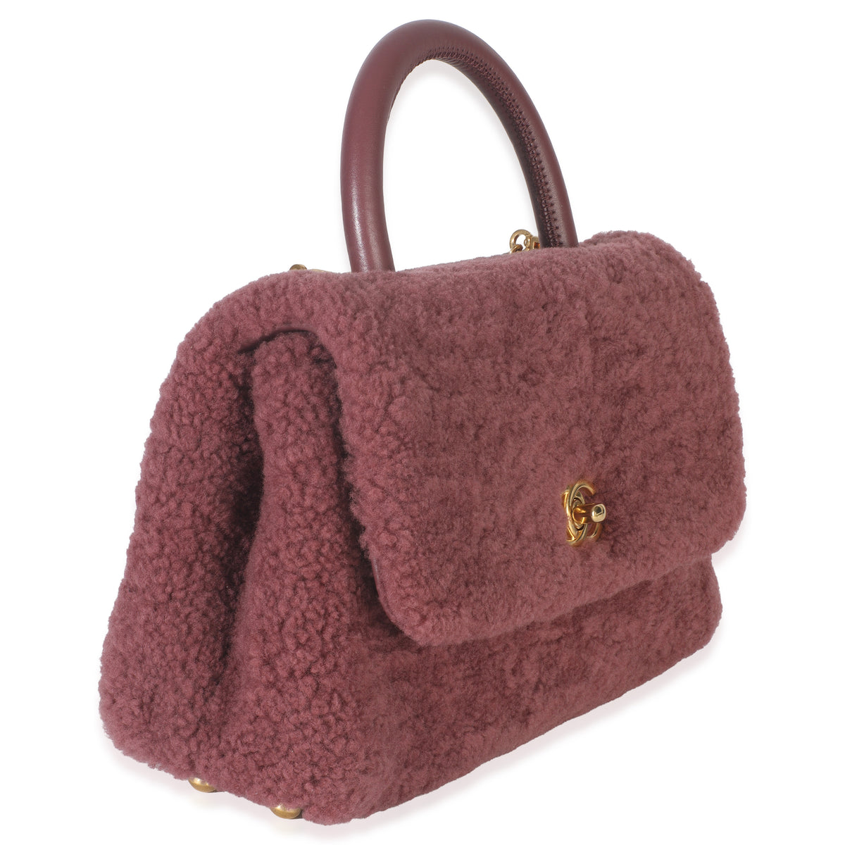 Chanel Pink Shearling Small Coco Top Handle Bag Handbag pv