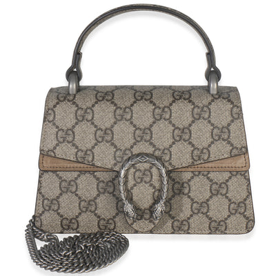 Gucci Beige GG Supreme Canvas Mini Dionysus Top Handle Bag Handbag fv