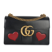 Black Knight Calfskin Malaga Kid Heart Medium GG Marmont Chain Handle Bag