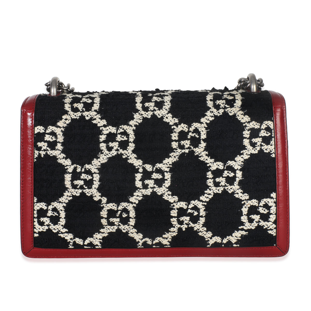 Gucci Black White Red Tweed GG Monogram Medium Dionysus Shoulder Bag Handbag bv