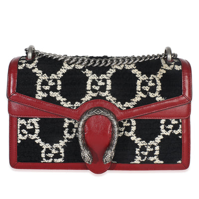 Gucci Black White Red Tweed GG Monogram Medium Dionysus Shoulder Bag Handbag fv